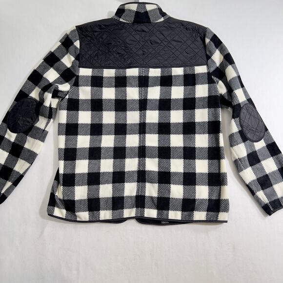 Fleece Full Zip Jacket Talbots Woman's L Zipper Pockets Quilted Elbow Patches - Picture 6 of 12